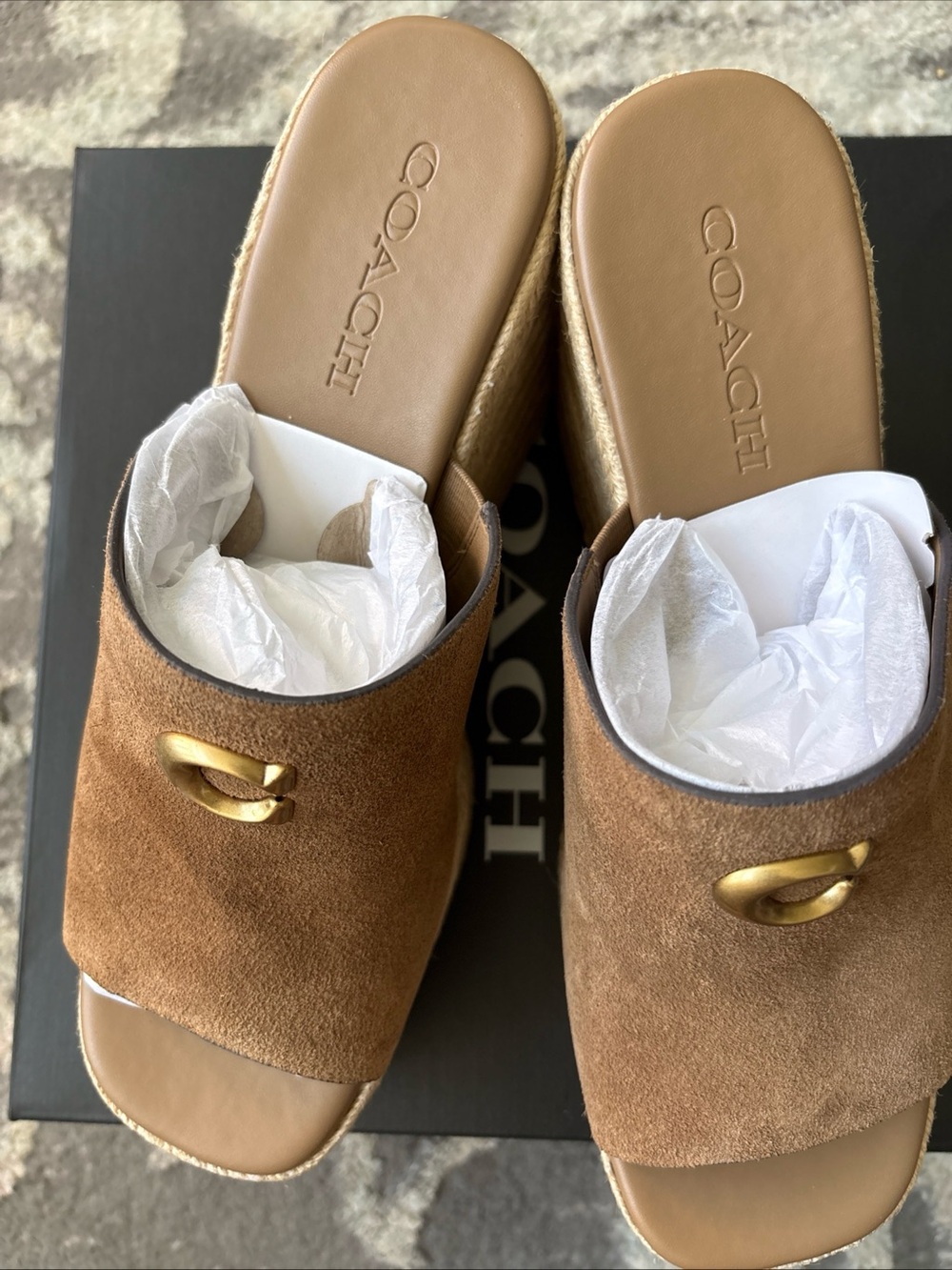 COACH Signature Suede Logo Espadrille Platform Wedge Slide Sandals Size-9.5 New - Picture 5 of 13